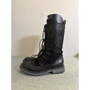 Fiorentini + Baker Combat Boots Women 6-6.5 Leather Lace Up Side Zip Lug Sole